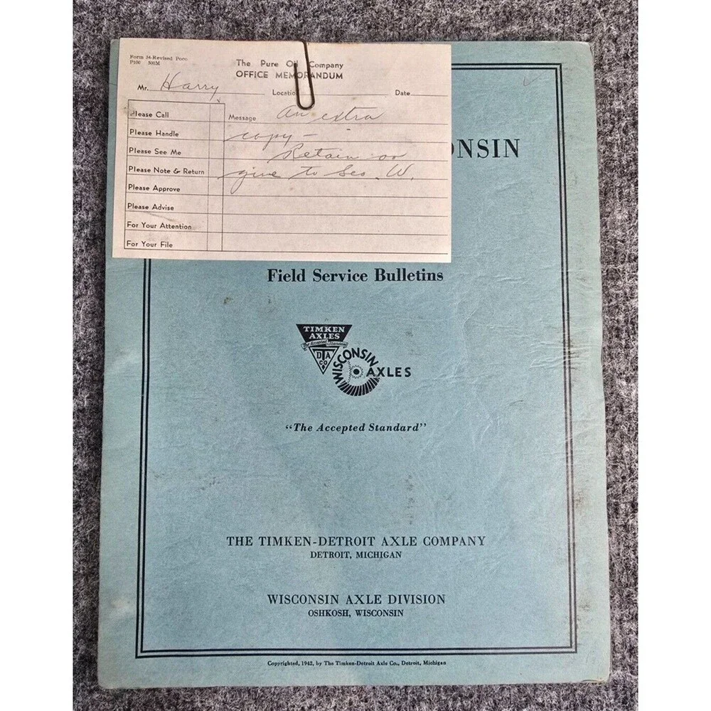 1942 Timken And Wisconsin Axles Field Service Bulletins Timken-Detroit Pure Doc